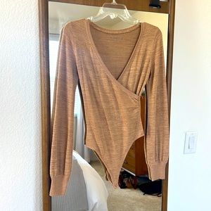 Abercrombie Heathered Camel Bodysuit Sweater Top